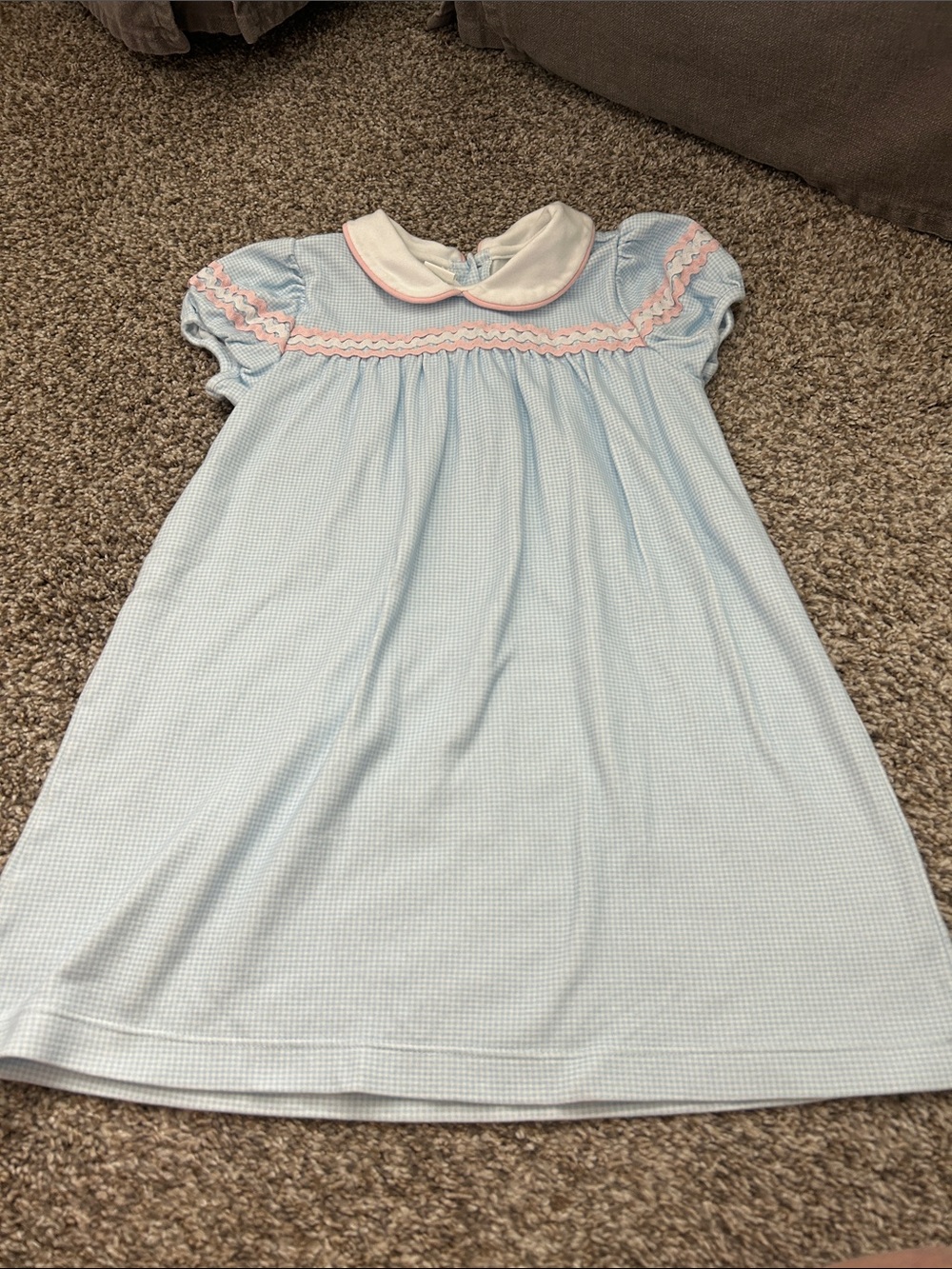 Light Blue & Pink Trim Peter Pan Collar Girls' Dress